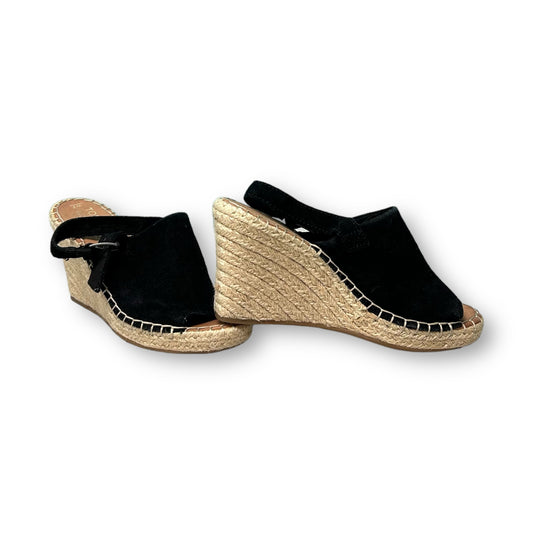 Toms Womens Size 7 Black Suede & Hemp Wedge Open-Toe Buckle Sandals