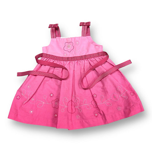 Girls Blueberi Boulevard Size 12 Months Pink Embroidered Tie-Back Sun Dress