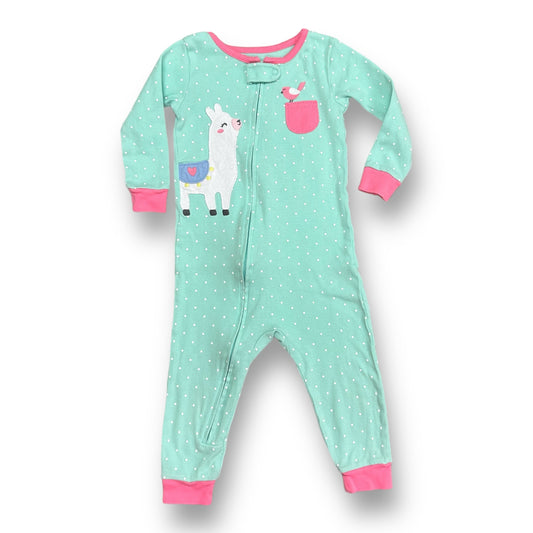 Girls Carter's Size 18 Months Aqua Zippered Llama Pajamas