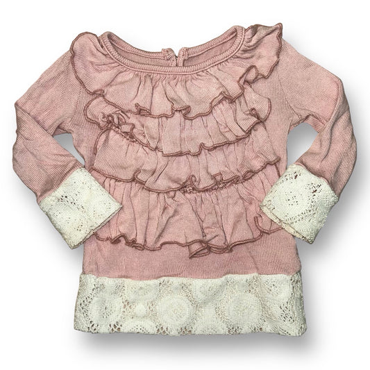 Girls Persnickety Size 12 Months Off-White & Pink Lace Bottom Long Sleeve Shirt