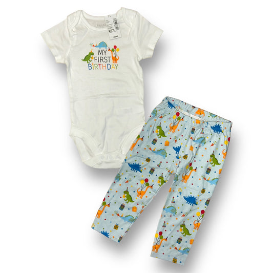 NEW! Boys Bundles Size 9-12 Months White & Blue Dinosaur Birthday 2-Pc Outfit