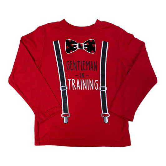 Boys Size 4T Gentleman In Training Red Long Sleeve Tee