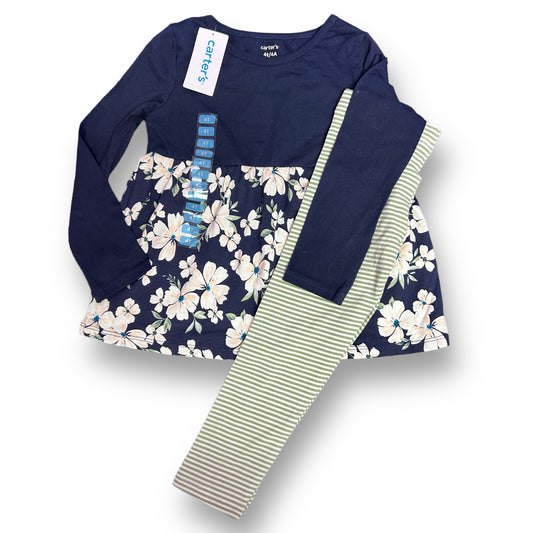 NEW! Girls Carter's Size 4T Navy/Green Floral Striped 2-Pc Outfit