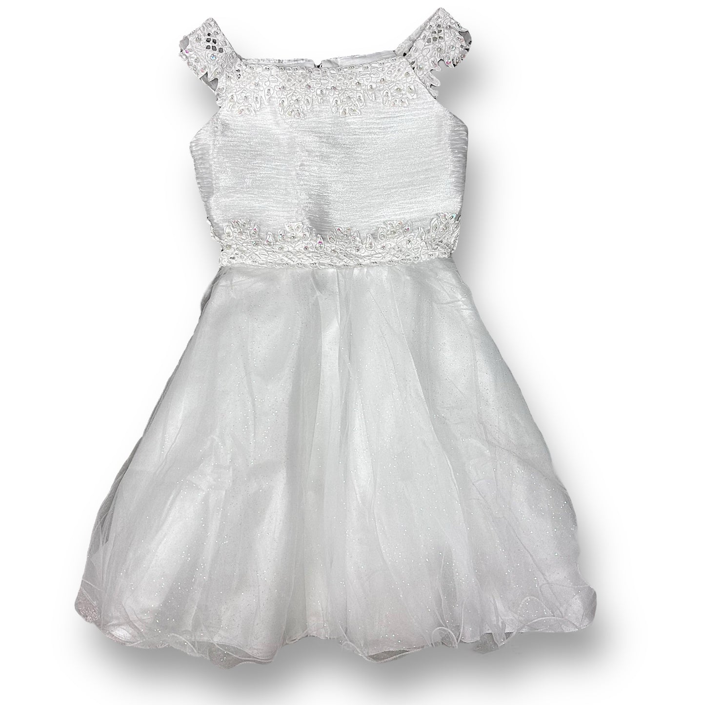 NEW! Girls Size 6/7 Flower Girl Dress Embellished with Beads, Ribbon, and Tulle