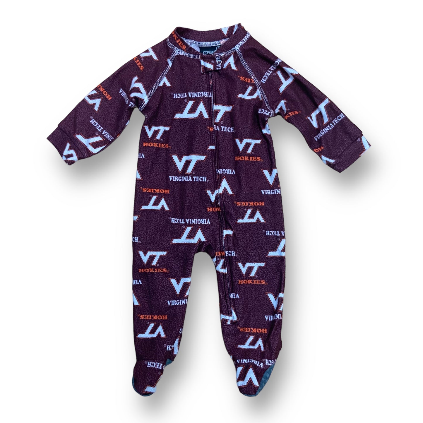 Boys Virginia Tech College Size 0-3 Months Maroon Footie Pajamas