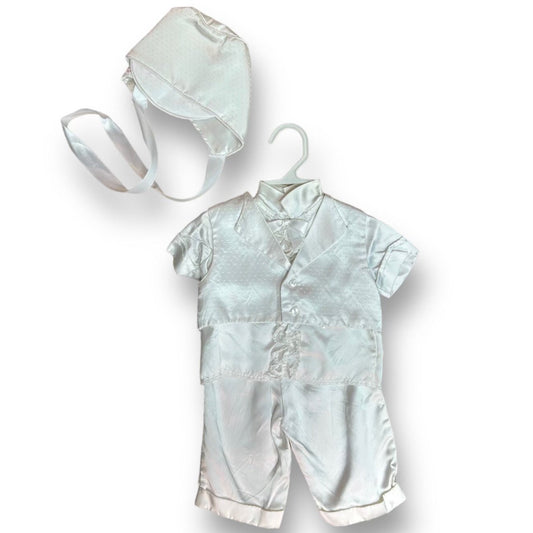 Boys Size 0-6 Months White Silk 4-Pc Christening Baptism Outfit