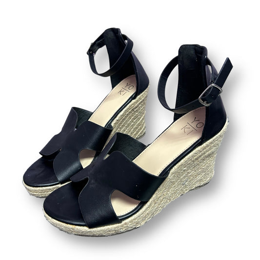 Yoki Womens Size 6.5 Black Platform Hemp Wedge Heel Sandals