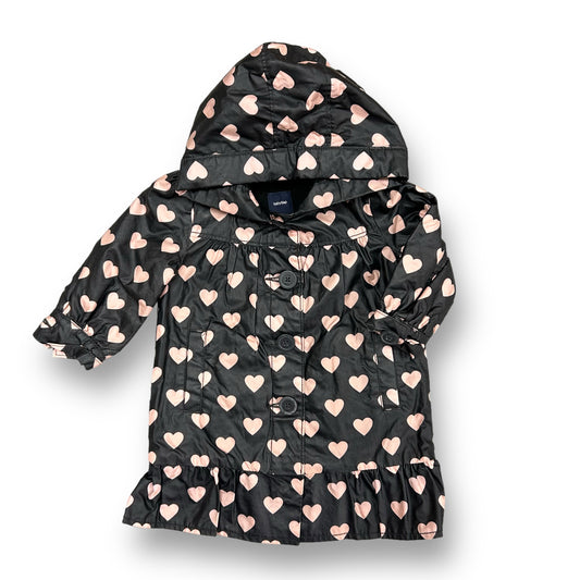 Girls Gap Size 18-24 Months Dark Gray Heart Print Hooded Rain Jacket