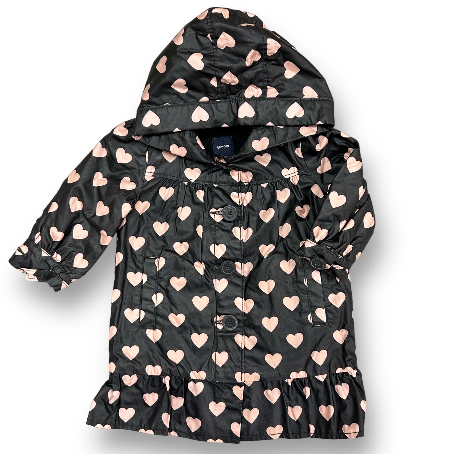 Girls Gap Size 18-24 Months Dark Gray Heart Print Hooded Rain Jacket