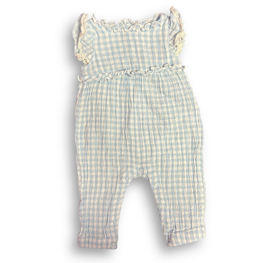 Girls Cat & Jack Size 3-6 Months White & Blue Checkered Snap Bottom Jumpsuit