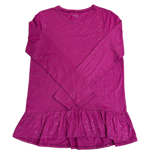 Girls Gap Size 14 YXL Hot Pink Shimmer Long Sleeve Ruffle Shirt
