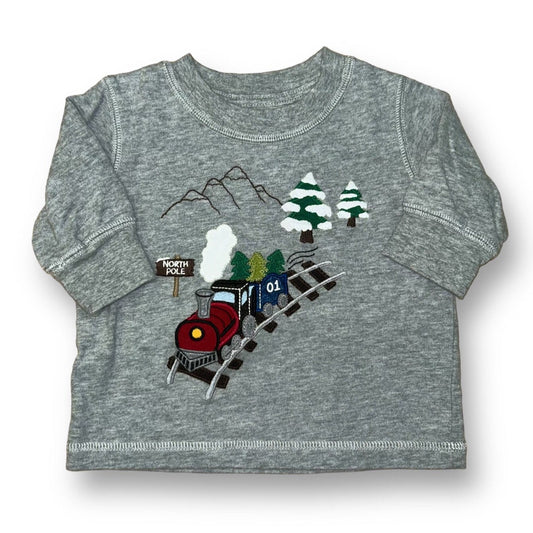 Boys Gymboree Size 3-6 Months Gray Embroidered Christmas Train Shirt