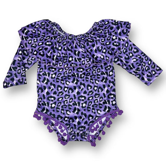 Girls Size 12-18 Months Purple Leopard Print Ruffle Bodysuit