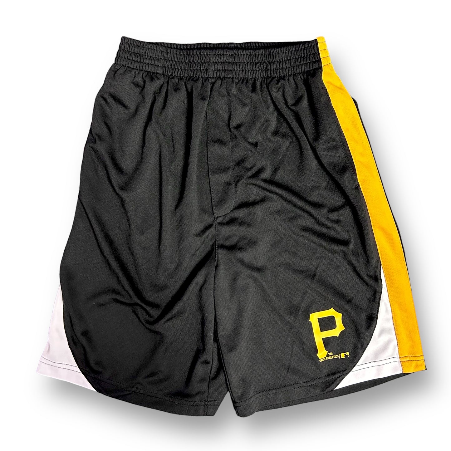Boys MLB Size 14/16 Pirates Baseball Black and Gold Athletic Shorts