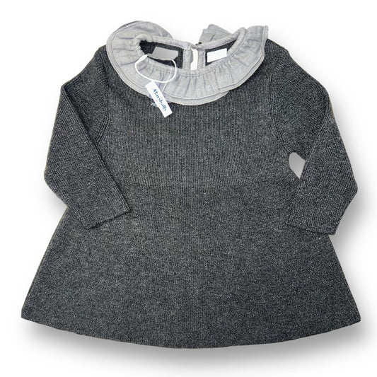 NEW! Girls Zara Size 6-9 Months Charcoal Knit Ruffle Collar Dress