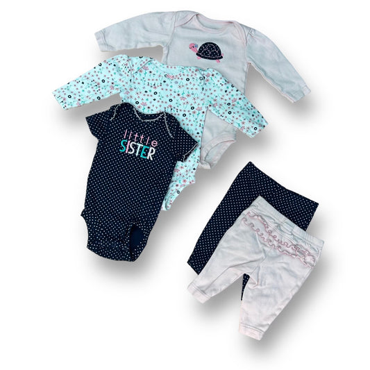Girls Simple Joys Size 0-3 Months Pink & Navy 5-Pc Outfit