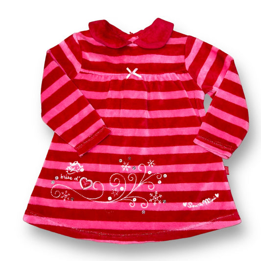 Girls Souris Mini Size 3-6 Months Pink/Red Striped Velvet Dress