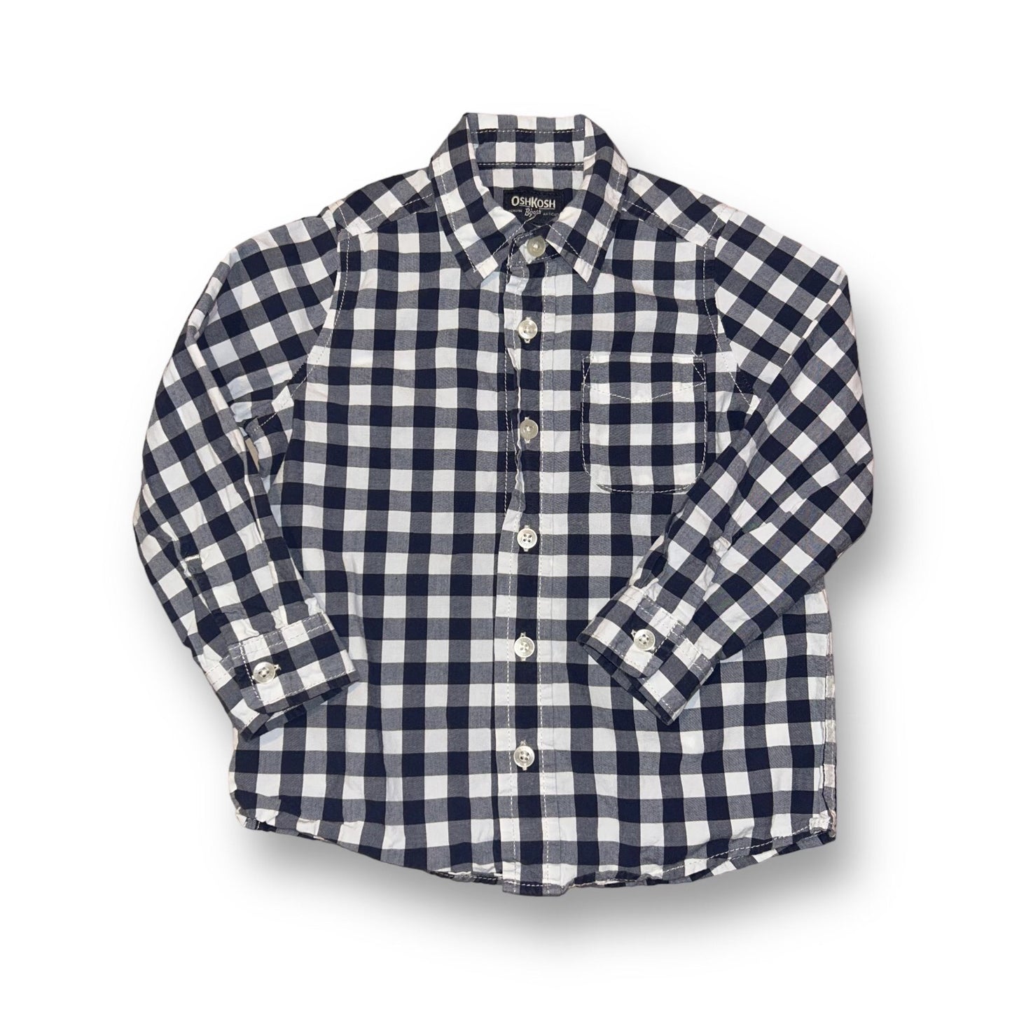 Boys OshKosh Size 4T Navy/White Checkered Button Down Shirt