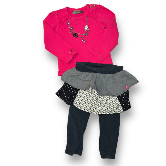 Girls Jean Bourget Size 24 Months Pink & Black Ruffle Long Sleeve 2-Pc Outfit