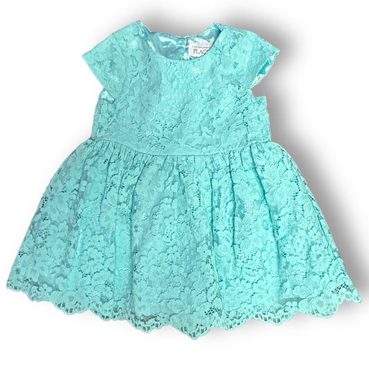 Girls Children's Place Size 12-18 Months Aqua Short Sleeve Lacey Dress