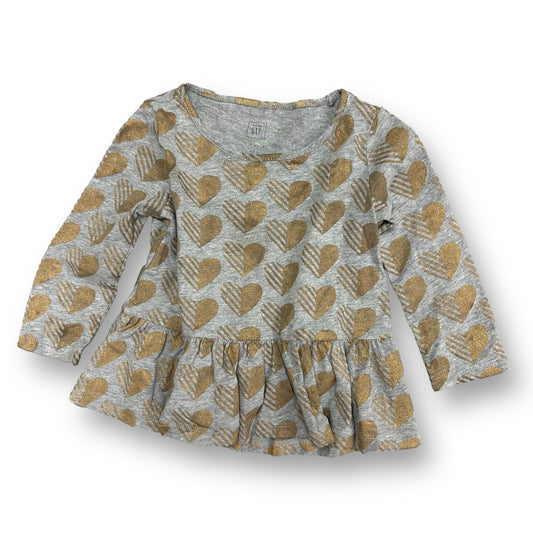 Girls Gap Size 18-24 Months Gray/Gold Shimmer Heart Shirt