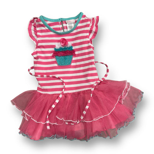 Girls Youngland Size 4T Pink/White Striped Full Length Tulle Ruffle Top