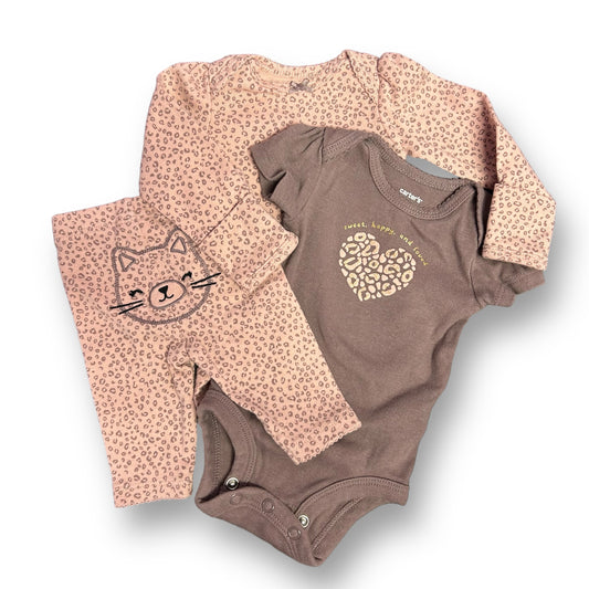 Girls Carter's Size Newborn Brown Animal Print Snap Bottom 3-Pc Outfit