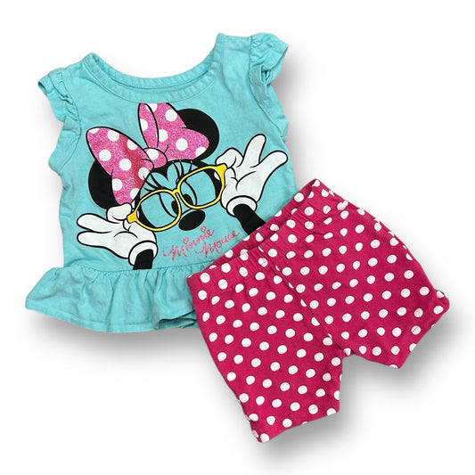Girls Disney Size 12 Months Pink/Blue Minnie Mouse 2-Pc Outfit