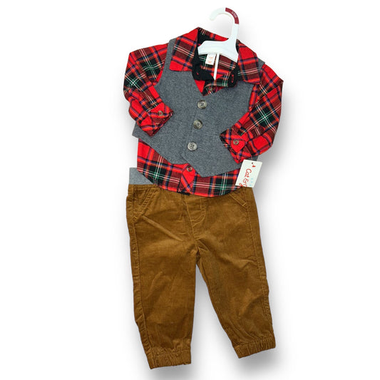 NEW! Boys Cat & Jack Size 3-6 Months Flannel, Vest, & Corduroys 3-Pc Outfit