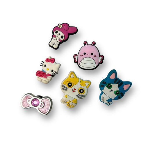 Collection of 6 Assorted Squishmallow, Hello Kitty, ++ Croc Charms