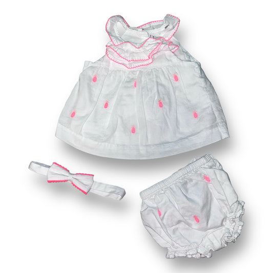 Girls Janie and Jack Size 0-3 Months White & Pink Pineapple Print 3-Pc Outfit