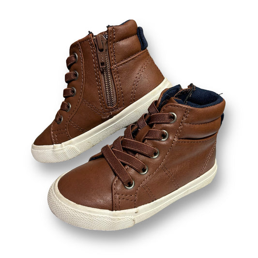 Cat & Jack Toddler Boy Size 7 Brown Leather-Like Side-Zip High Top Sneakers