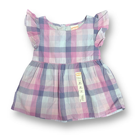 NEW! Girls Jumping Beans Size 2T Purple Plaid Babydoll Blouse