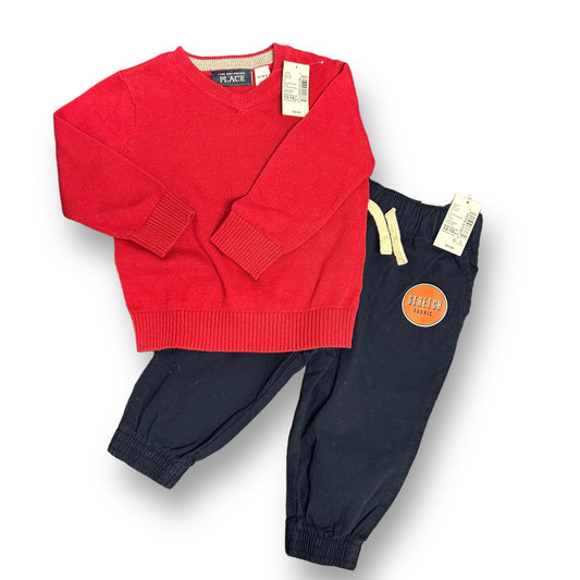 NEW! Boys Children's Place Size 12-18 Months Red & Navy 2-Pc Outfit