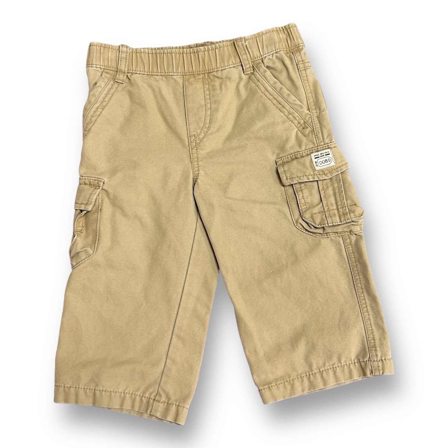 A pair of khaki brown Children's Place cargo pants with elastic waist for 18 month old boys.