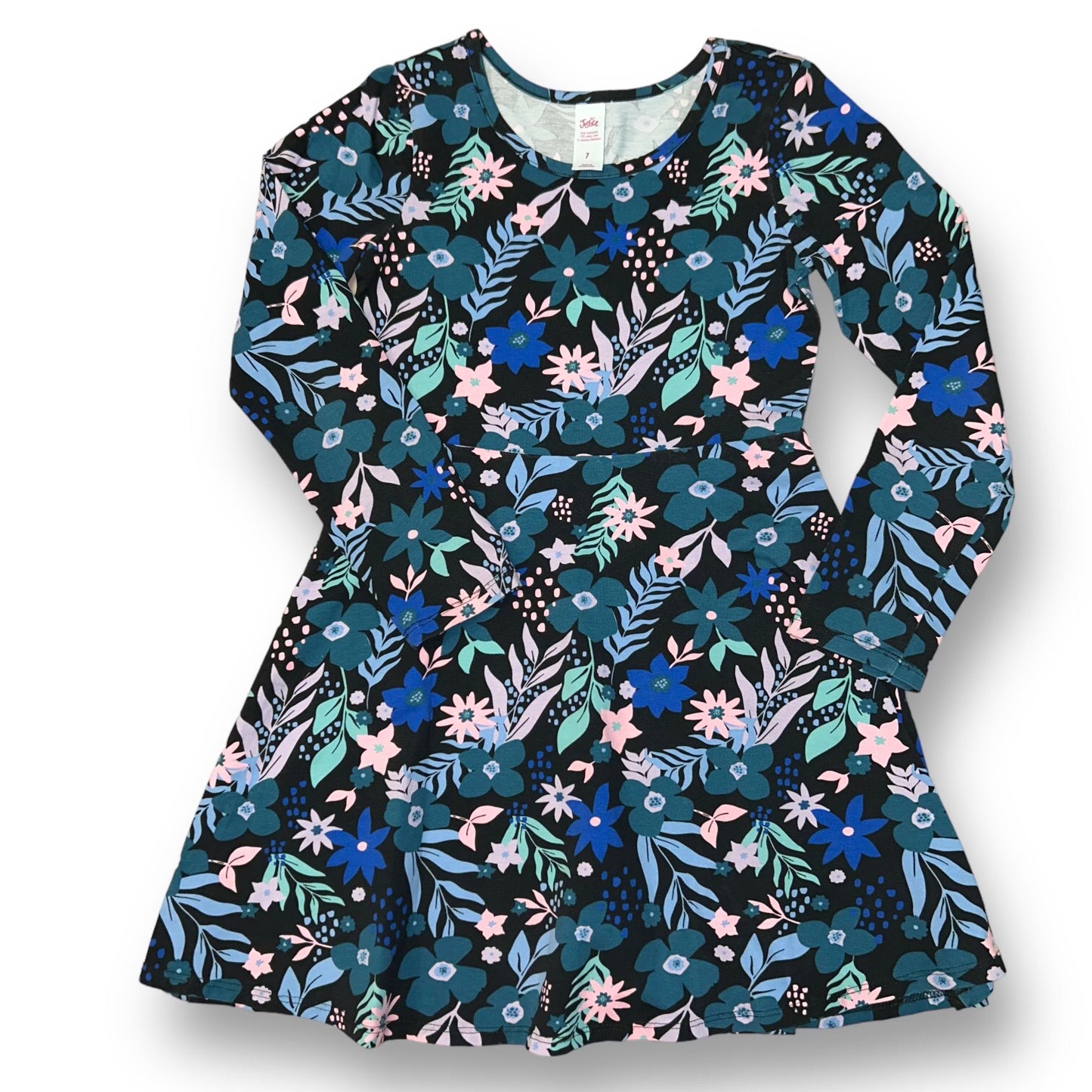 Girls Justice Size 7 Teal Floral Print Twirl Dress