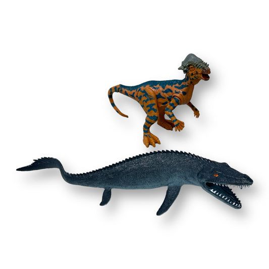 Set of 2 Dinosaur Figures: Pachycephelosaurus & Mosasaurus