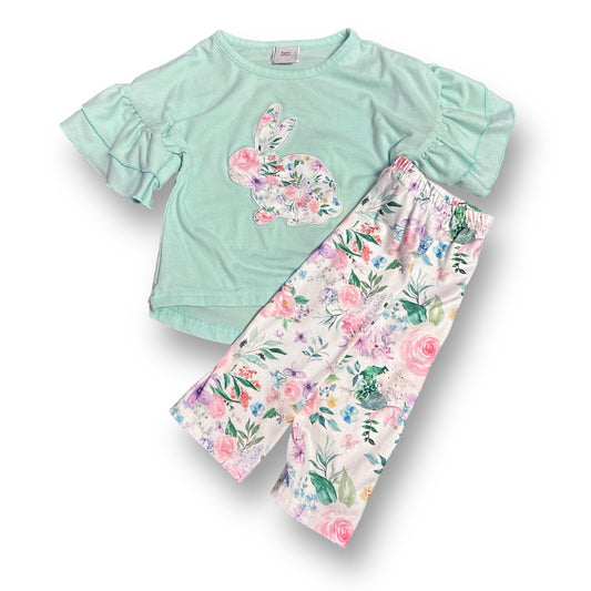 Girls Dash of Glitter Size 2 Mint Floral Print Easter Bunny 2-Pc Outfit