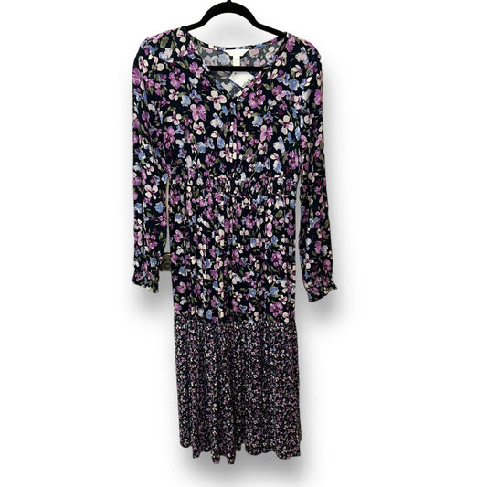 A Glow Size Small Navy Floral Print Long Sleeve Maternity Dress