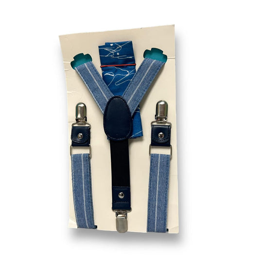 NEW! Toddler Adjustable Blue Suspenders & Pocket Handkerchief Set