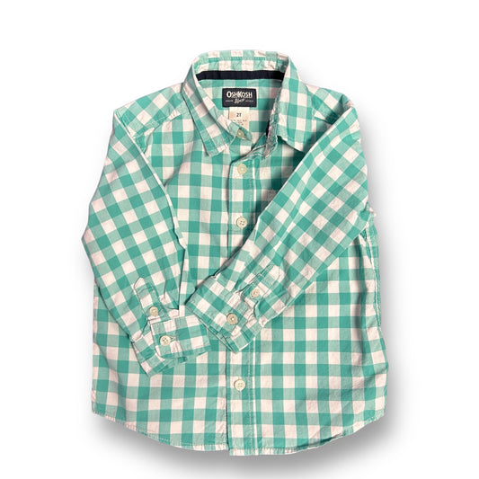 Boys OshKosh Size 2T Green & White Checkered Button Down Shirt
