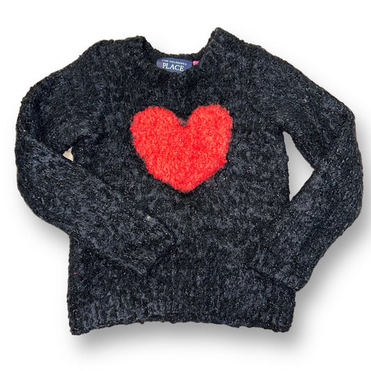 Children's Place Girls Size 4 Black Fuzzy Sweater with Red Heart