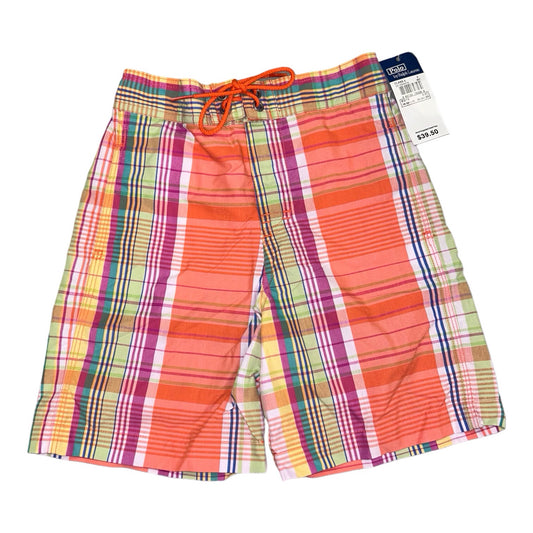 NEW! Boys Polo Size 3T Orange Plaid Swim Trunks