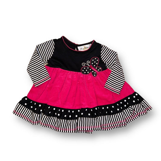Girls Rare Editions Size 6 Months Pink/Black Corduroy Babydoll Dress