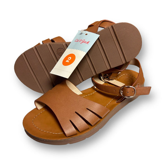 NEW! Cat & Jack Youth Girl Size 2 Brown Buckle Flat Sandals