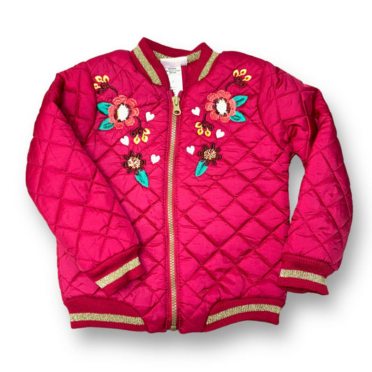 Little Lass Girls Size 4T Pink Full Zip Quilted Jacket with Embroidered Flowers