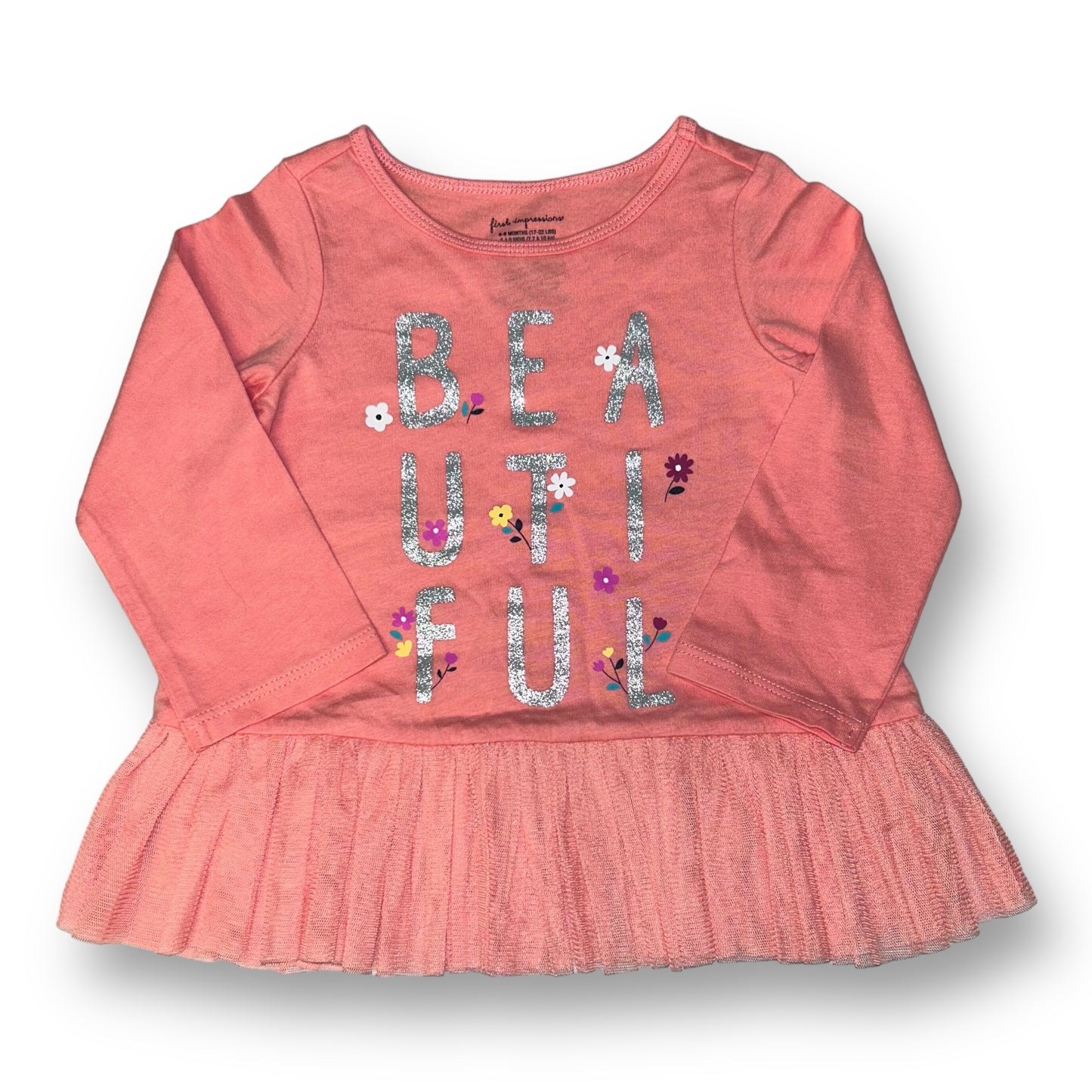 First Impressions Girls Size 6-9 Months Tutu Top Long Sleeve Beautiful Shirt