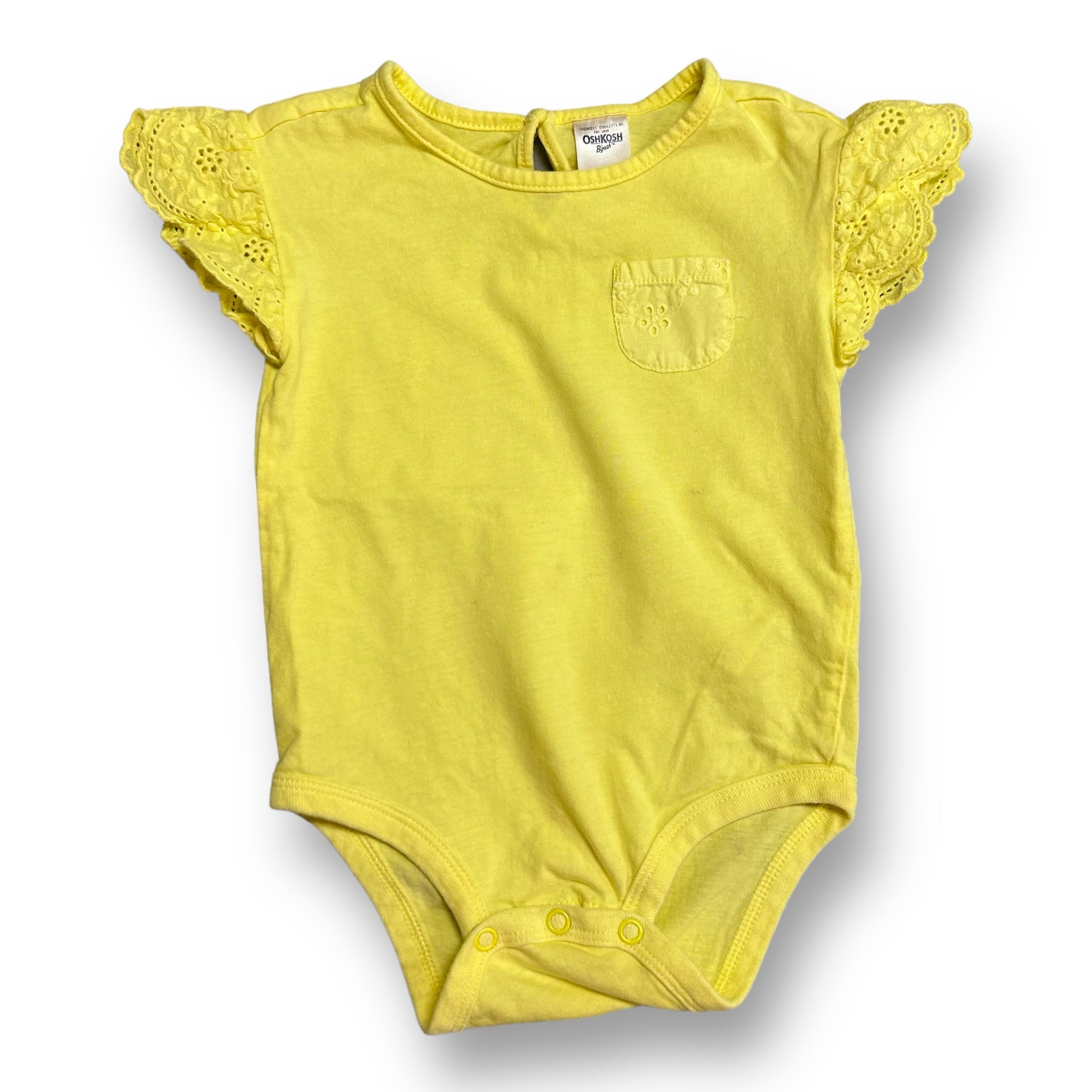 Girls yellow lace sleeve bodysuit with short sleeves.