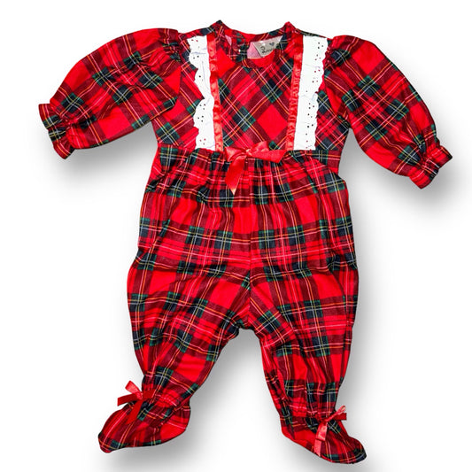 Girls Laura Dare Size Newborn Red Plaid Lace Trimmed One-Piece