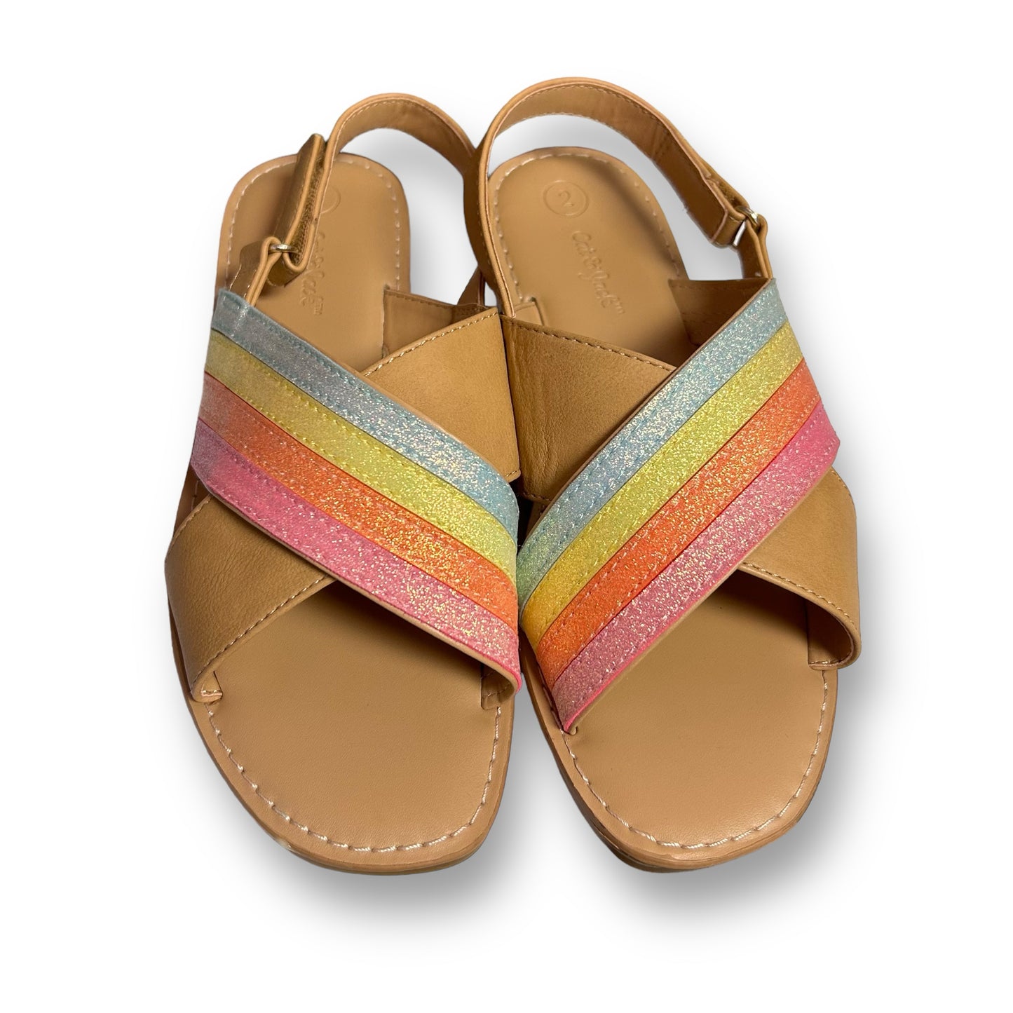 Cat & Jack Youth Girl Size 2 Rainbow Shimmer Leather-Like Flat Sandals